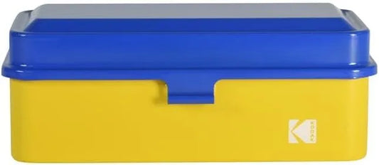 KODAK 120/135 Film Case - for 8 Rolls of 120 Films / 10 Rolls of 35mm Films - Retro Steel Case to Sort & Safeguard Film (Blue Top/Yellow Body)