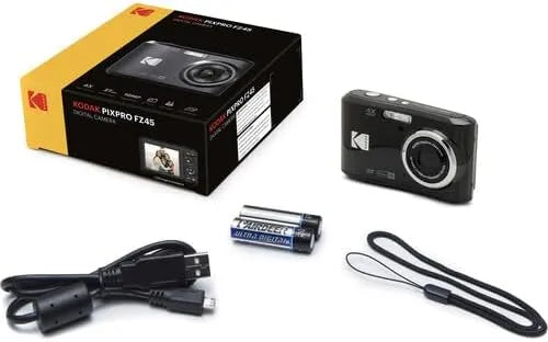 Kodak PIXPRO FZ45 Friendly Zoom 16MP Full HD Digital Camera, Bundle with 32GB Memory Card and Camera Bag, Flexible Tripod, and Card Reader (Black)