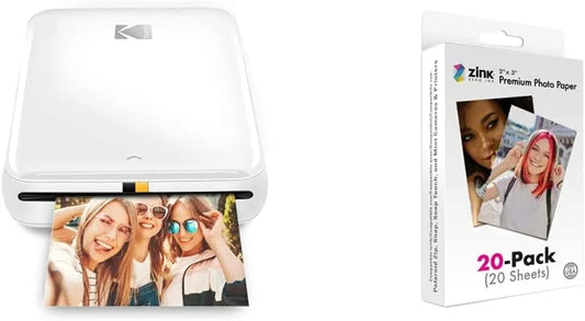 Kodak Step Wireless Mobile Photo Mini Printer (White) Compatible w/iOS & Android, NFC & Bluetooth Devices & 2"x3" Premium Instant Photo Paper (20 Pack)