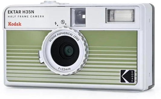 Kodak EKTAR H35N Half Frame Film Camera, 35mm, Reusable, Focus-Free, Bulb Function, Built-in Star Filter, Coated Improved Lens (Film & AAA Battery are not Included) (Striped Green)