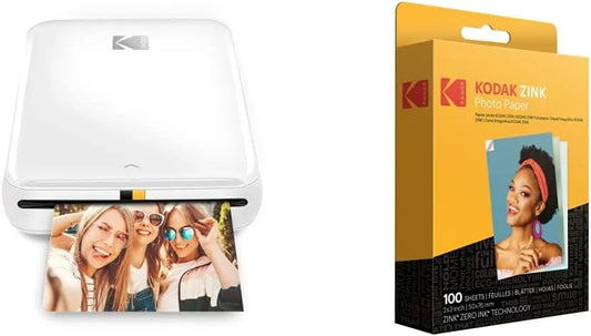 Kodak 2"x3" Premium Zink Photo Paper (100 Sheets) & Step Wireless Mobile Photo Mini Printer (White) Compatible w/iOS & Android, NFC & Bluetooth Devices