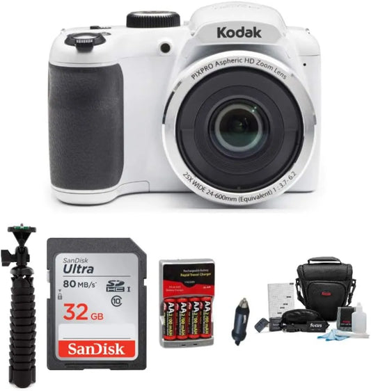 Kodak PIXPRO AZ252 Digital Camera (White) Bundle