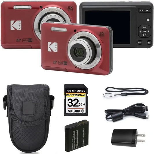 Kodak PIXPRO FZ55 Digital Camera, Red, 16MP Compact Point & Shoot