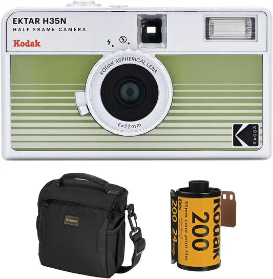 Kodak EKTAR H35N Half Frame Film Camera, Striped Green w/Start Shooting Kit