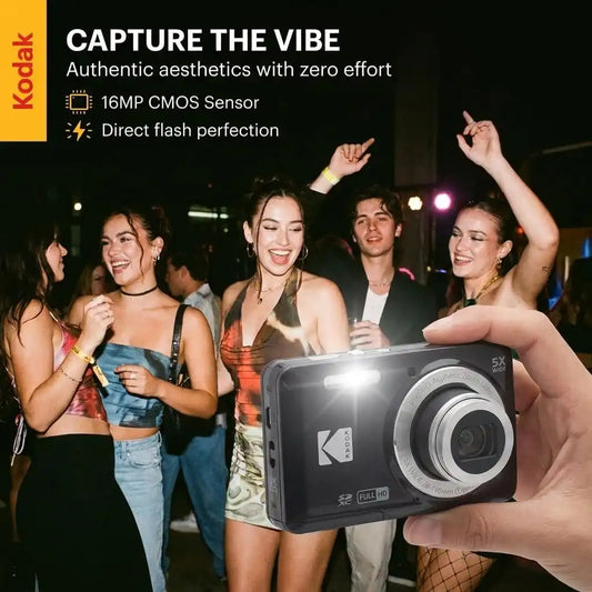 Kodak PIXPRO FZ55 Blue 16MP CMOS Sensor Digital Camera 5X Optical Zoom 28mm Wide Angle 1080P Full HD Video 2.7" LCD Vlogging Camera Bundle with Tudak Compatible Case, 32GB SD Card & Microfiber Cloth