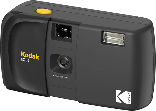 KODAK EC35 35mm Film Camera 35mm, Reusable, Focus-Free, Built-in Flash, Slide Cover, Beginner Friendly (Film & AA Battery are not Included) (Single, Midnight Black)