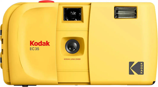 KODAK EC35 35mm Film Camera 35mm, Reusable, Focus-Free, Built-in Flash, Slide Cover, Beginner Friendly (Film & AA Battery are not Included) (Single, Butter Yellow)