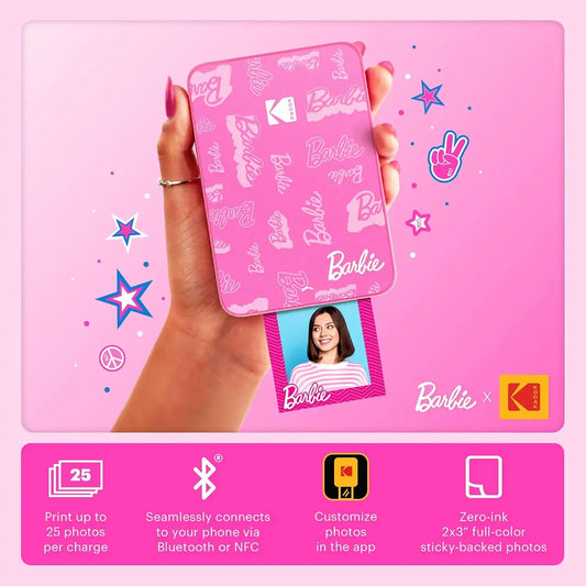 Kodak x Barbie Instant Smartphone Portable Photo Printer, Full Color, Wireless, Zink 2x3” (5.1x7.5 cm) Sticky-Back Photos, Print from iOS & Android Devices with Fun Editing App, Signature Style