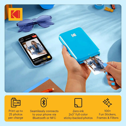 KODAK Step Instant Photo Printer, Zink 2x3” Color Sticky-Back Photos, Bluetooth Compatible with iOS & Android Devices, Editing App, Blue