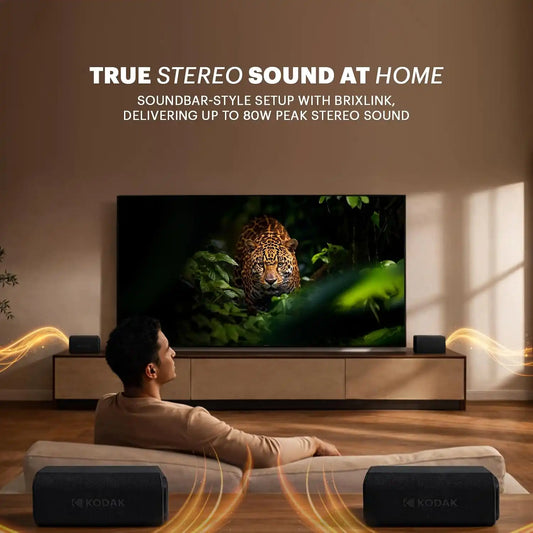 KODAK SOUNDBRIX Plus 2 in 1 Splittable Magnetic Dual Portable Wireless Bluetooth Speaker Stackable Mono-to-Stereo Sound 8H Playtime IPX4 Splash Resistant Soundbar for Home or Outdoor Midnight Black