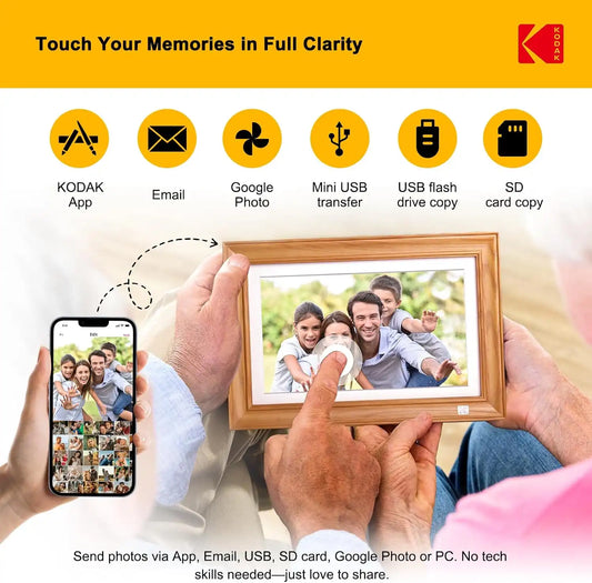 KODAK 14.1 Inch FHD Digital Picture Frame, 1920x1080 G+G IPS Digital Photo Frame with 32GB Large Storage, Quad-Core CPU, Premium Solid Wood Frame, Easy Photo Transfer via WiFi APP/Email/USB/SD Card