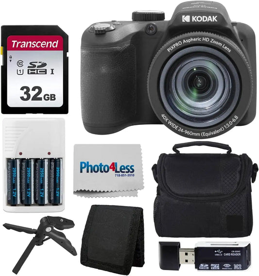 Kodak PIXPRO AZ405 Digital Camera Black, Point & Shoot Camera Case, 32GB SD Memory Card, Rechargeable Batteries & Charger, USB Card Reader, Table Tripod, Accessories