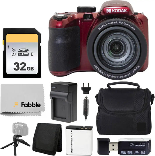 Kodak PIXPRO AZ425 Digital Camera + 32GB Memory Card + Camera Case (Black) + Battery + Charger + USB Card Reader + Table Tripod + Accessories (Red)