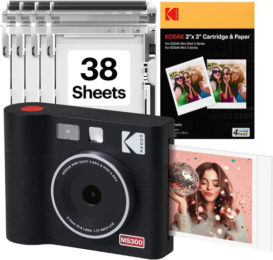 KODAK Mini Shot 3 ERA 3x3 Instant Camera, Photo Printer, 38 Sheet, Black