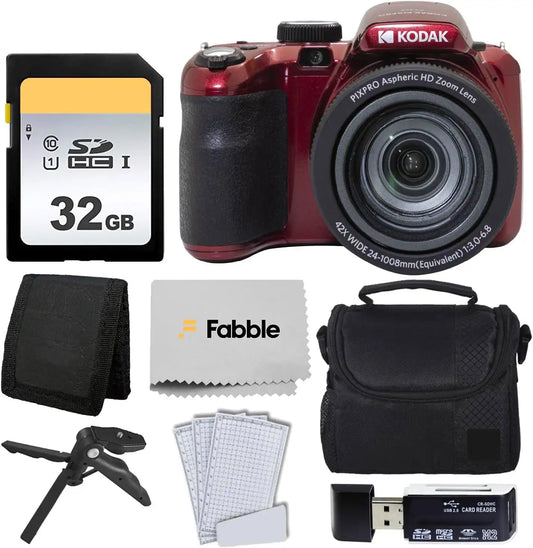 Kodak PIXPRO AZ425 Digital Camera + 64GB Memory Card + Camera Case (Black) + USB Card Reader + Table Tripod + Accessories (Red)