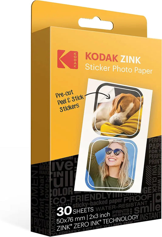 KODAK 2x3 Premium Sticky-Backed ZINK Photo Paper (30 Sheets) - Compatible With Kodak Step, Step Slim, Printomatic, Printomatic+, Smile+, Step Touch