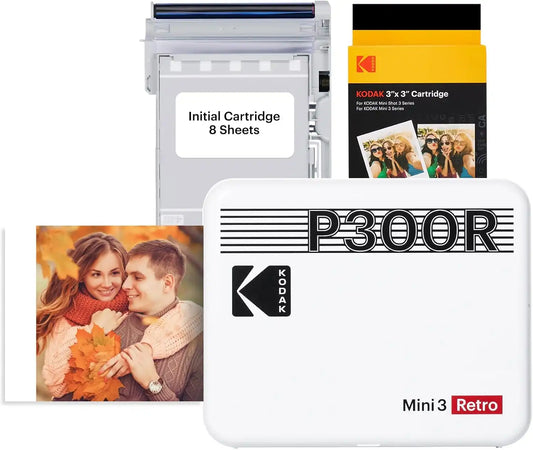 KODAK Mini 3 Retro 3x3 Portable Photo Printer, 4PASS, 38 Sheets, White