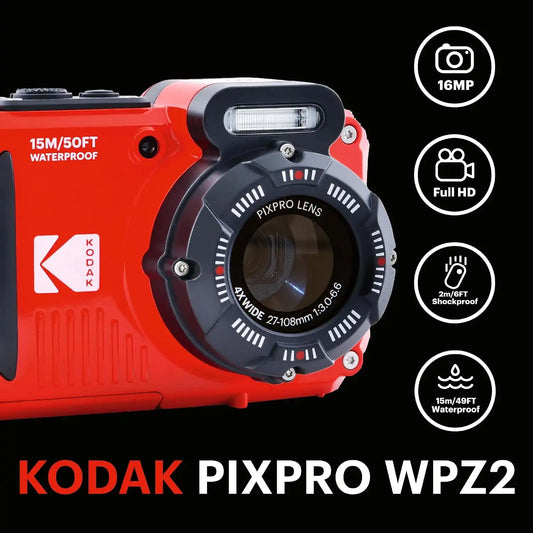 KODAK PIXPRO WPZ2 16MP Waterproof Digital Camera, 15m, 4X Zoom, Red
