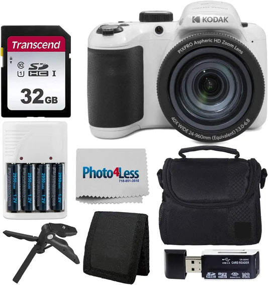 Kodak PIXPRO AZ405 Digital Camera (White) Bundle with 32GB SD Memory Card + Case + Memory Card Wallet + Batteries + Accessories (8 Items)