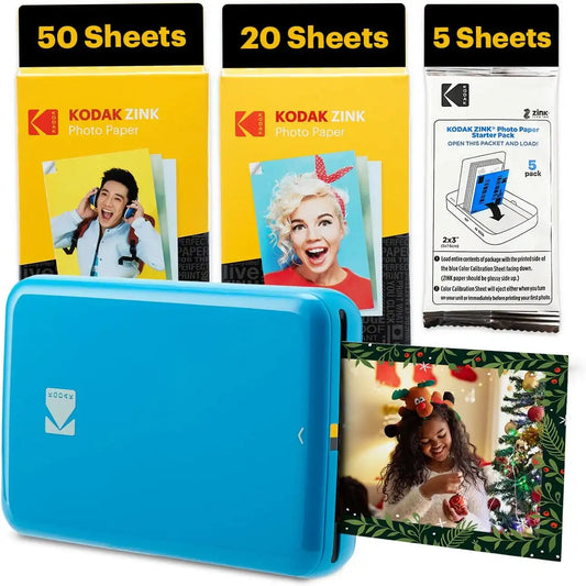Kodak Step Instant Smartphone Photo Printer - 75 Sheets Bundle - Portable Mini Color Wireless Mobile Printer - Zink 2x3” Sticky-Back Photos - Bluetooth Compatible with Smart Devices - Fun App -Blue