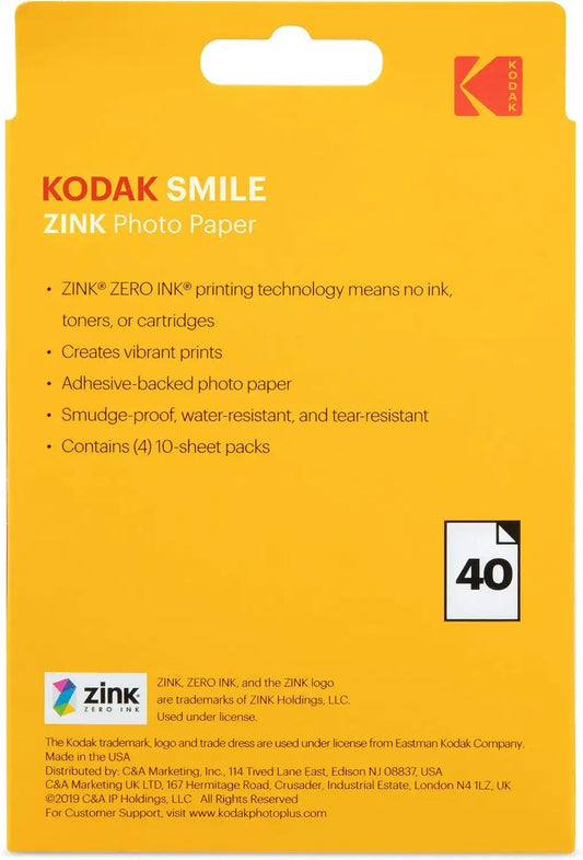 Kodak 3.5x4.25 inch Premium Zink Print Photo Paper (40 Sheets) Compatible with Kodak Smile Classic Instant Camera