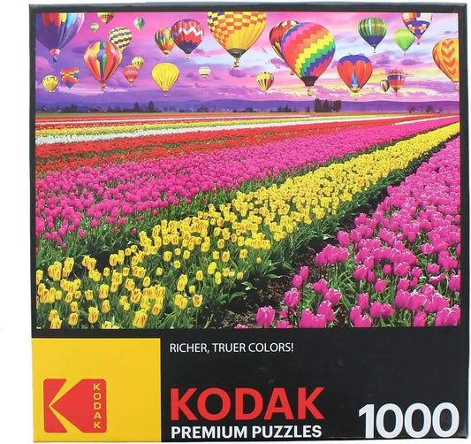 RoseArt - Kodak Premium - Sunset Balloons Over Tulip Field - 1000 Piece Jigsaw Puzzle for Adults