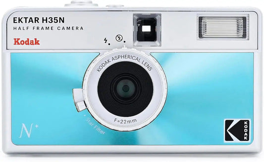 Kodak EKTAR H35N Half Frame Film Camera Bundle with Kodak Ultramax 400/24EXP 35mm Roll Film (Glazed Blue, Bundle)