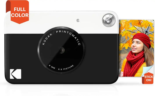 KODAK Printomatic Full-Color Instant Print Digital Camera, Zink 2x3" (5.1x7.5 cm) Sticky-Back Photo Paper, 5MP, Portable, Creative Fun Gift for Birthday, Christmas, Holiday, Black