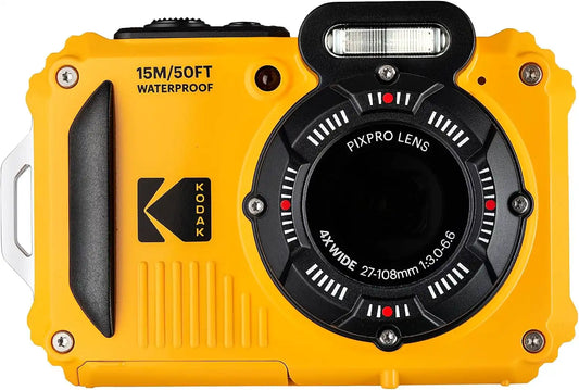 Kodak PIXPRO WPZ2 Digital Camera (Yellow) |Waterproof, Shockproof & Dustproof Camera with 16MP Sensor, 1080p Video & 4X Optical Zoom |Travel & Outdoor use + 2X 32GB Card + Vlogger Tripod + Bag + More
