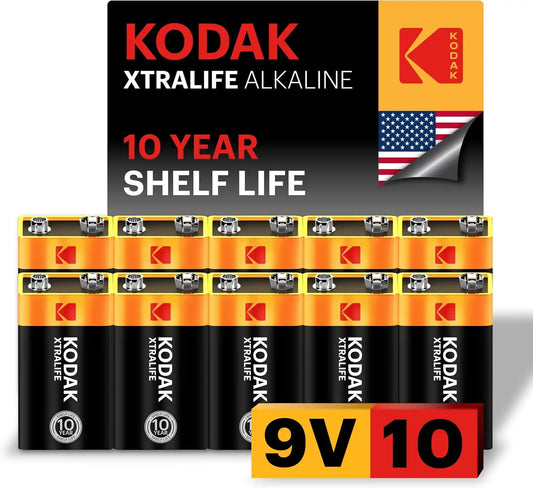 KODAK 9V Alkaline Batteries (10 Pack) Smoke Alarm Battery, 6LR61, PP3