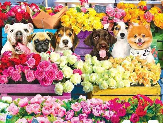 LPF Flower Market Pups 500 Piece Colorluxe Premium Jigsaw Puzzle