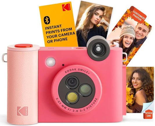 Kodak Smile+ 2-in-1 Digital Instant Print Camera & Wireless Bluetooth Photo Printer - 10MP, Special-Effect Rotating Lens, Zink 2x3” Sticky-Back Photos, Print via Fun App from Smart Devices - Fuchsia