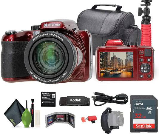 Kodak PIXPRO AZ425 20MP 42x Zoom Vlogging Digital Camera (Red) Bundle