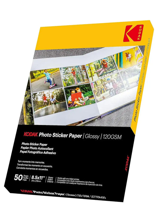 KODAK Photo Sticker Paper Glossy, 8.5”x11”, 50 Count, 120gsm