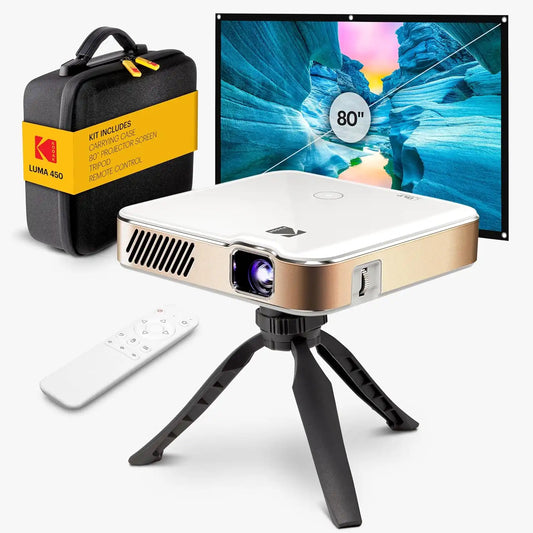 KODAK Luma 450 Smart Mini Projector Kit, 1080p Projector, White, Pocket