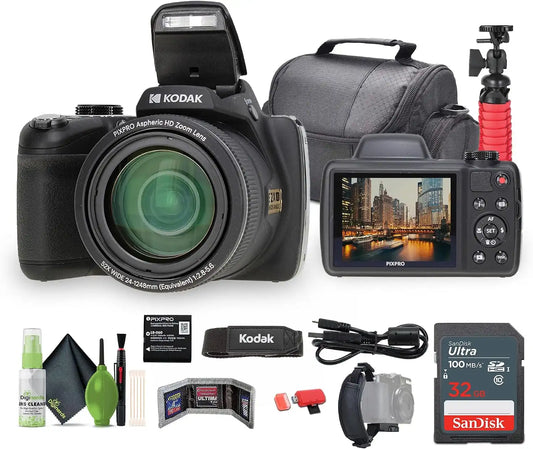 Kodak PIXPRO AZ528 16MP 52x Zoom Vlogging Digital Camera (Black) Bundle