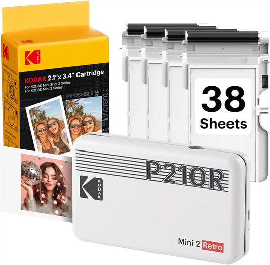 KODAK Mini 2 Retro 2x3 Portable Photo Printer, 4PASS, 38 Sheets, White