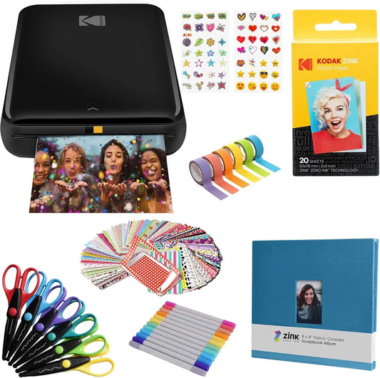 Kodak Step Wireless Photo Printer 2x3 inches Zink Paper Technology & Kodak App for iOS & Android (Black) Scrapbook Bundle