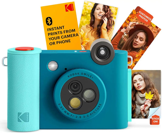 Kodak Smile+ 2-in-1 Digital Instant Print Camera & Wireless Bluetooth Photo Printer - 10MP, Special-Effect Rotating Lens, Zink 2x3” Sticky-Back Photos, Print via Fun App from Smart Devices - Blue