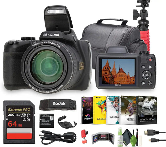 Kodak PIXPRO AZ528 52x Zoom Vlogging Camera + Tripod (Black) Bundle