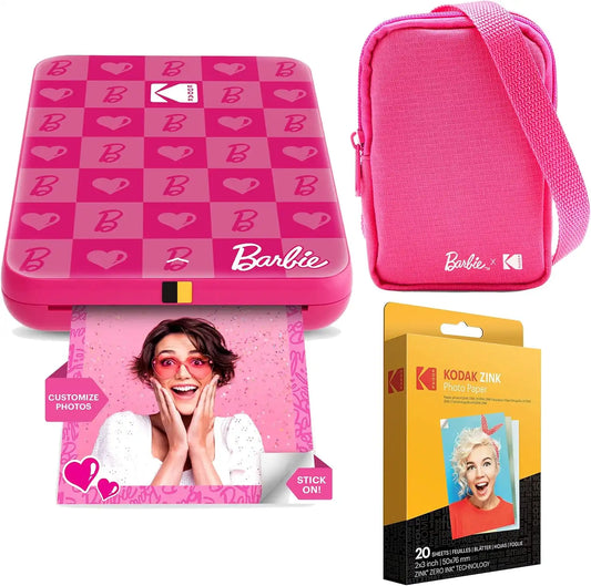 Kodak x Barbie Step Slim Wireless Instant Portable Photo Mobile Printer Barbie Starter Bundle (Iconic Style)+ Barbie Deluxe Camera Case + Zink Paper (20 Sheets)