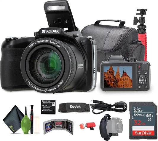 Kodak PIXPRO AZ425 20MP 42x Zoom Vlogging Digital Camera (Black) Bundle