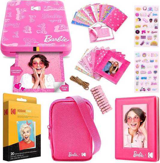 Kodak x Barbie Step Slim Wireless Instant Portable Photo Mobile Printer Gift Bundle (Signature Style)+ Barbie Camera Case, Photo Album, Sticker & Hanging Frames, 50 Stickers + Zink Paper (20 Sheets)