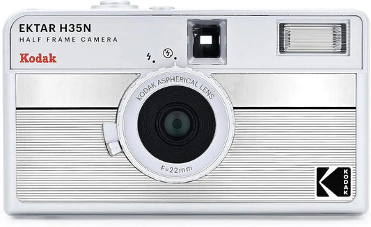 Kodak EKTAR H35N Half Frame Film Camera Bundle with Kodak Ultramax 400/24EXP 35mm Roll Film (Striped Silver, Bundle)
