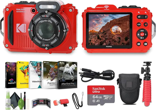Kodak PIXPRO WPZ2 16MP 4X Zoom Digital Camera + Camera Bag (Red) Bundle