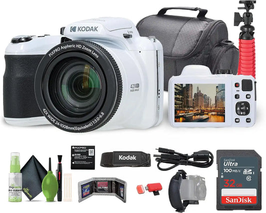Kodak PIXPRO AZ425 20MP 42x Zoom Vlogging Digital Camera (White) Bundle