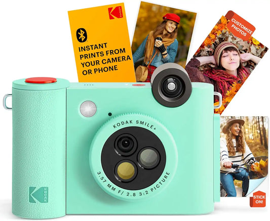 Kodak Smile+ 2-in-1 Digital Instant Print Camera & Wireless Bluetooth Photo Printer - 10MP, Special-Effect Rotating Lens, Zink 2x3” Sticky-Back Photos, Print via Fun App from Smart Devices - Green