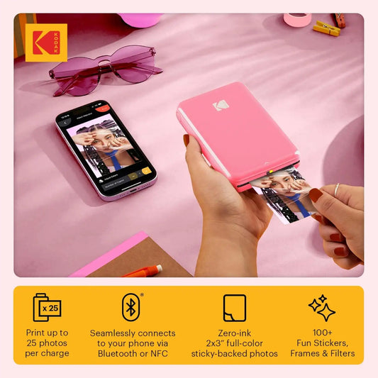 Kodak Step Instant Color Photo Printer with Bluetooth/NFC, ZINK Technology & Kodak App for iOS & Android (Pink) Starter Bundle