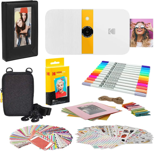 Zink Kodak Smile Instant Print Digital Camera (White/Yellow) Photo Frames Bundle with Soft Case