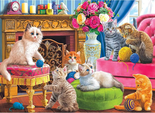 RoseArt - Kodak Premium Cork - Kittens by The Fireplace - 1000 Piece Jigsaw Puzzle for Adults